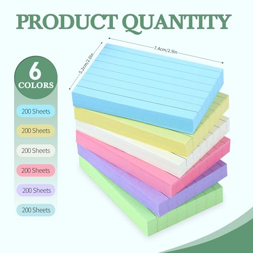 ELAKIRI 1200er Karteikarten a8 Liniert,150g/m² Verdicktes Papier Bunt Lernkarten,5.2 x 7.4cm Klein Flashcards für Vokabelkarten,Formeln und Notizen,Index Cards für Büro Schule Präsentation Vortrag