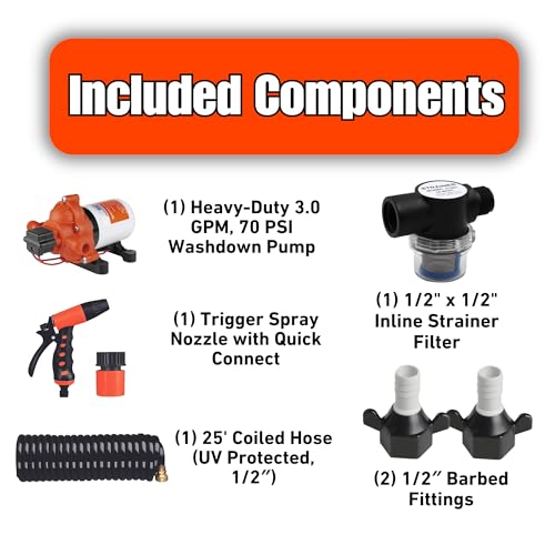 SEAFLO 33 Series Washdown Deck Wash Pump Kit - 12V DC, 3.0 GPM, 70 PSI, Heavy Duty Pressure Switch, for RV, Boat, Marine, Yacht, Freshwater, and Saltwater Applications | 4-Year Warranty