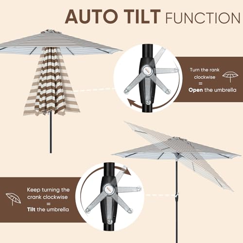 Image of Tempera Patio Market Outdoor Table Umbrella with Auto Tilt and Crank, Large Sun Umbrella with Sturdy Pole & Fade Resistant Canopy, Easy to Set