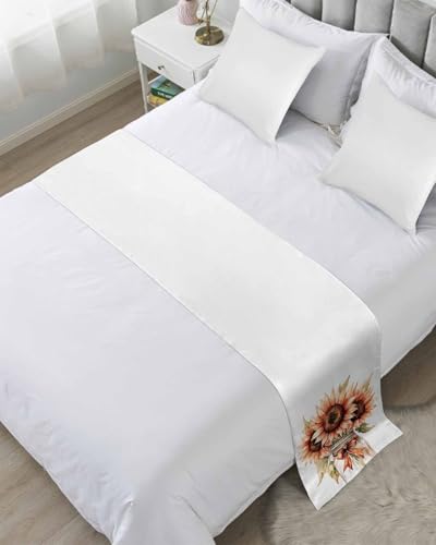 Summer Floral Bed Runner for Twin Size, Spring Sunflowers Leaf Plant Bow Vase Bedspread Protector Slipcover Bed Scarf for Foot Runners & Scarves for Bedroom Hotel Wedding Room 71x20 Inches