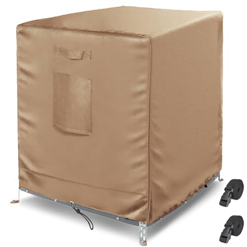 BSTGE Central Air Conditioner Cover for Outside Units, AC Covers for Outside Winter With 2 Straps, Waterproof Cover Fit up to 36x36x39 inchs (BROWN)