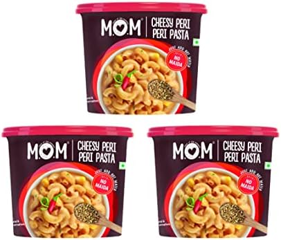 MOM - Meal of the Moment, Cheesy Peri Peri Pasta, Ready to Eat No Added Preservatives Instant Meals 100% Durum Wheat, 74 gm, Pack of 3