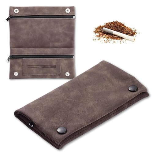 Bolsa de tabaco de piel multicapa, portátil, multiusos, plegable y giratoria (marrón)