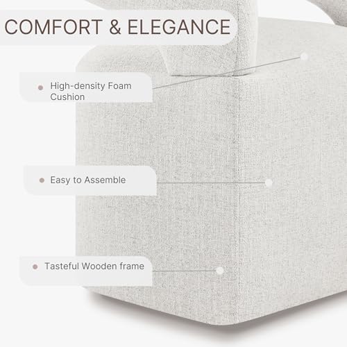 Image of KISLOT Upholstered Dining Chairs Set of 1, Modern Rolling Dining Chairs with Hidden Casters, Arm Kitchen Chairs with Linen Look Fabric, Padded Barrel Chairs for Dining Room, Kitchen, Bedroom, Beige