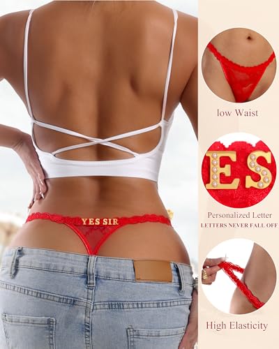 Image of Sexy Underwear for Women Lace Panties Sexy Thong with Funny Rhinestone Letters for Couple Gifts