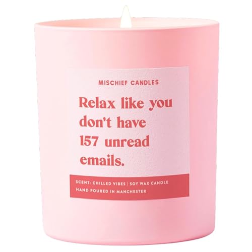 Mischief Candles Pink Funny Friendship Gift For Her Friend Gifts Scented Soy Wax Candle (Relax Like 157 Emails)