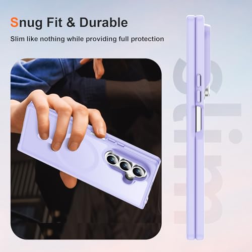 Image of ORETECH Magnetic for Samsung Galaxy Z Fold 7 Case, Translucent Back Non-Slip Hard PC Shockproof Bumper Protective Phone Case Cover for Samsung Z Fold 7 - Light Purple