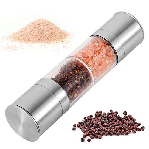 Cmxing Moulin à Poivre 2 en 1 Moulin à Sel et Poivre Moulin à Epices Manuel en Acier Inoxydable Avec Broyeur en Céramique Réglable Cover