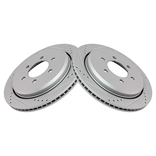TRQ Rear Performance Brake Rotor Drilled Slotted Pair Set for 2003-2006 Ford Expedition / 2003-2006 Lincoln Navigator