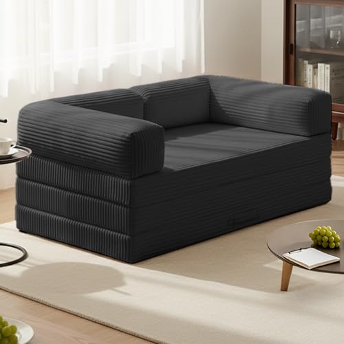 Image of Tri-Fold Foldable Mattress, Convertible Folding Sofa Bed with Removable Arms & Washable Cover, All-in-One Portable Mattress Floor Sofa Bed, No Assembly Required & Non-Slip, Full Size, Black