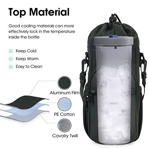 sportsnew Water Bottle Carrier with Shoulder Strap Insulated Water Bottle Holder Sling Bag 1L with Phone Pocket Water Bottle Pouch Sleeve for Walking Hiking Black (Patent Pending) - Image 3