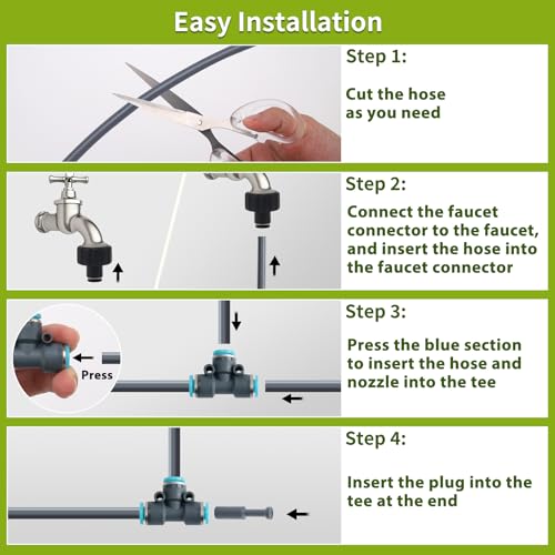 50FT 5/16" Quick-Connect Drip Irrigation System Kit, Automatic Garden Watering System with 15 Pcs Adjustable Spray Nozzles for Garden, Greenhouse, Yard, Lawn — view 6