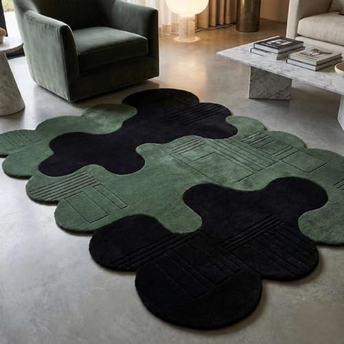 Image of Hand Tufted Irregular Area Rug 6x8 Ft Wool Carpet for Bedroom Living Room Modern Artistic Floor Cover Soft Luxury Contemporary Home Decor Accent
