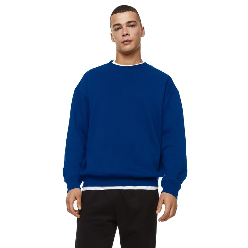 Image of DROBE Cotton Blend Round Neck Solid Sweatshirt for Men
