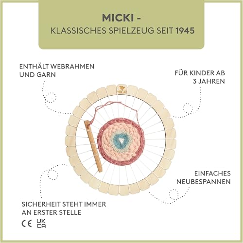 Micki Webrahmen Rund – DIY Kit für Kinder und Erwachsene – Webstuhl für Kinder– Garnspielzeug aus Holz für Anfänger - Spielealter 3+ - 210X210X50 mm