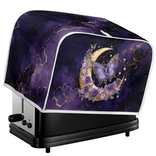 Image of Talayituse Butterfly Rose Moon Marble Print Toaster Cover 2 Slice Wide Slot, Lightweight Bread Maker Cover Dust Protection Washable Appliance Bag, S
