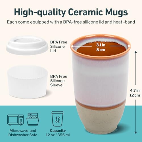 Image of NOVA CERAMICS Travel Mug - Portable Coffee Tumbler - Unique to Go Mug - Microwave & Dishwasher Safe Purple Coffee Tumbler - Gifts for Women Men Him Her - 12oz - Horizon