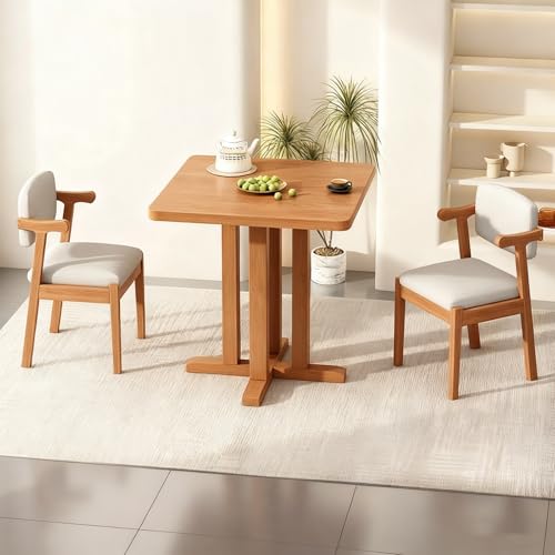 Ensemble table de salle à manger en bois de pin avec 2 chaises en rotin, table de cuisine pour 2 personnes pour petits espaces, balcon ou jardin