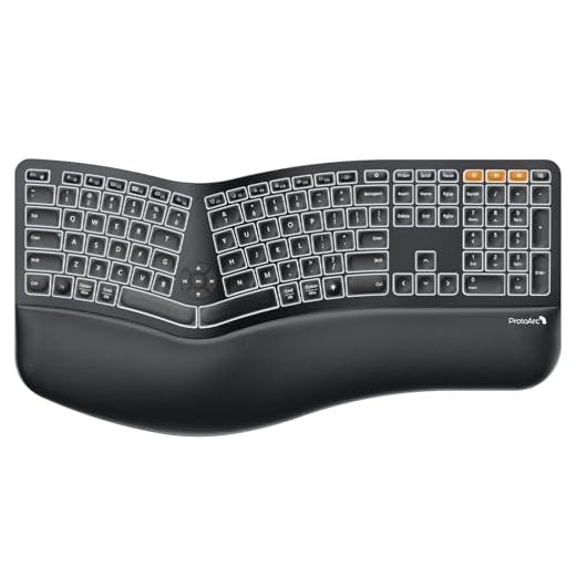 ProtoArc Backlit Bluetooth Ergonomic Keyboard, EK01 Plus Full Size Wireless Split Keyboard with Dual Bluetooth and USB, Cushioned Wrist Rest, Rechargeable, Compatible with Windows/Mac/Android, Black