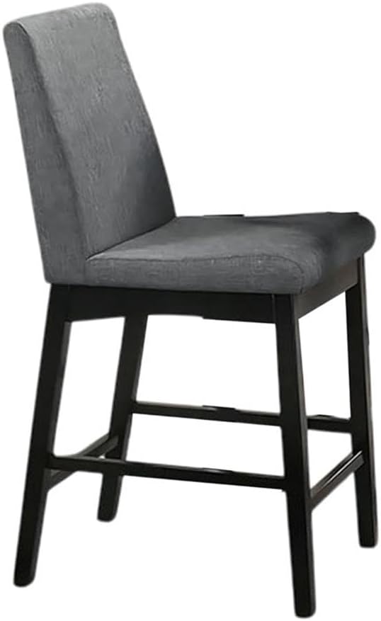 Pemberly Row 5-Piece Counter Height Dining Set, Dark Walnut Brown Finish, Acacia Wood and Mindi Veneer, Gray Padded Upholstered Chairs, Rectangular Table with Tapered Legs, Built-in Footrests for