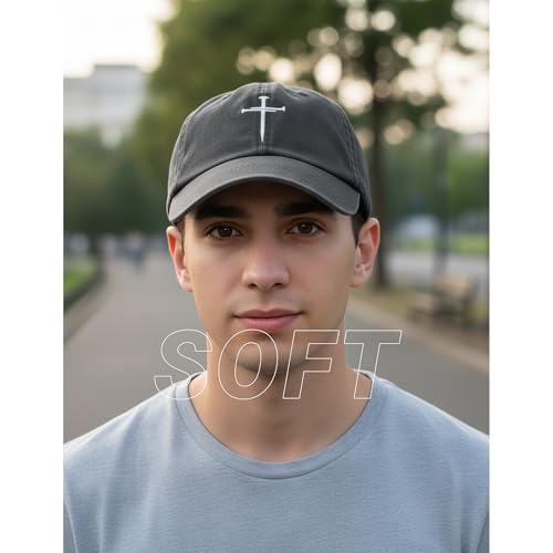 Image of Christian Hats for Men Women,Jesus 3 Nail Cross Hat Christian Religious Gifts for Birthday /Christmas,Black and Silver