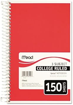 Mead، 06900، Spiral Notebook، 3 Subjects، Medium / College Rule، Assorted Color Covers، 9.5 x 5.5، 150 Sheets، Sold As 1 Notebook
