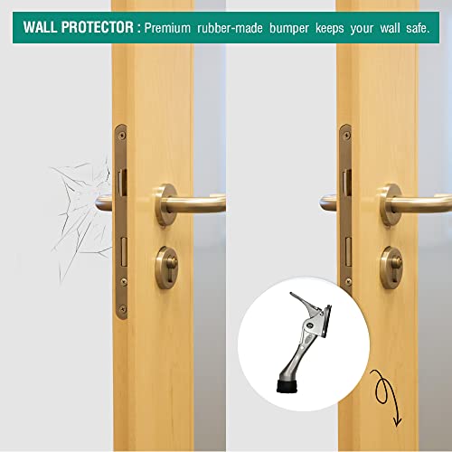 One Touch Kickdown Door Stopper, Door Holder, Heavy Duty Door Stops, Bottom of Door, Height-Adjustable Rubber Tips by HASHI (Black 4 inch x 2pack)