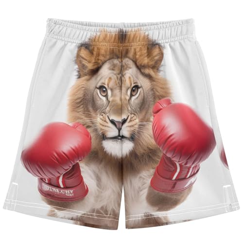 Boys Athletic Shorts with Pockets Funny Animal Wear Boxing Gloves Running Basketball Shorts for Youth 7-8