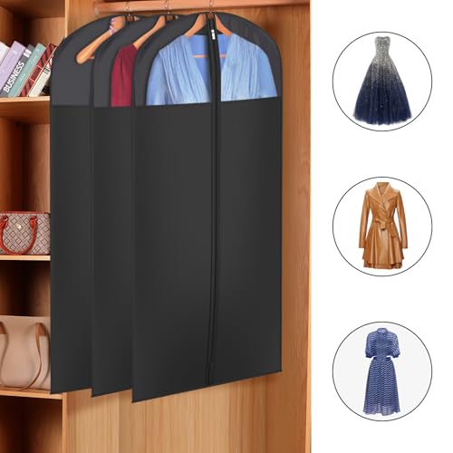 Image of Univivi Long Garment Bags for Hanging Clothes, 54 inch Dress Bags for Gowns Long for Closet Storage with Large Visible Window for Long Suits, Coats, Dresses, 6 Pack, Black