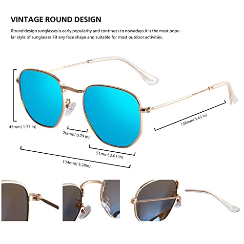 Image of Hipster Hexagonal Polarized Sunglasses Men Women Geometric Square Small Vintage Metal Frame Retro Shade Glasses