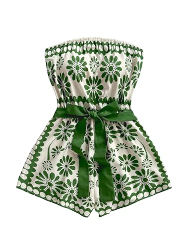 SweatyRocks Women's Summer Boho Strapless Romper Floral Sleeveless Short Jumpsuits