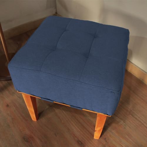 Puff Quadrado para Sala de Linho - Azul Claro