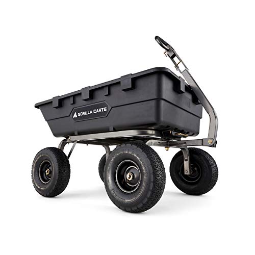 Gorilla Carts 10 Cu Ft Poly Yard Dump Cart and Utility Wagon, with Steel Frame and 1500 Pound Heavy Duty Capacity, for Lawn and Gardening, Black - Thumbnail 7
