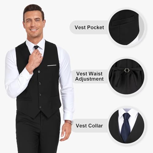 Mens Suits Vest Pant Set Slim Fit Tuxedo 2 Pieces V-Neck Casual Suit Waistcoat Wedding Groomsmen3