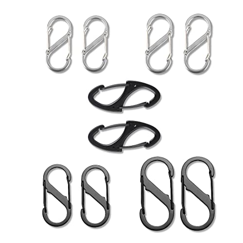 10 piezas Mini Mosqueton Llavero Mini Mosqueton S Mosquetón Llavero de Resorte Doble Mosquetón doble para Hogar Senderismo al aire Libre Pesca Camping Montañismo (Negro plata) Cover