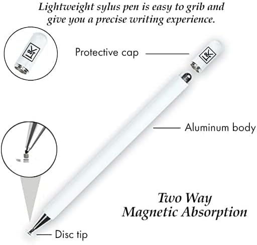 H&K Universal Stylus Pen for touch screens, Passive Stylus pen Compatible with iOS and Android devices, iPad iPhone laptop Samsung phones and tablets, for Drawing and Handwriting. (White)