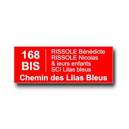 Plaque Boite aux Lettres Personnalisable - 12x5 cm - Adresse et Numéro de Rue - 5 Lignes - Adhésive - Gravée et Personnalisée pour Maison, Famille, Bureau - Étiquette Avec Nom (Rouge)