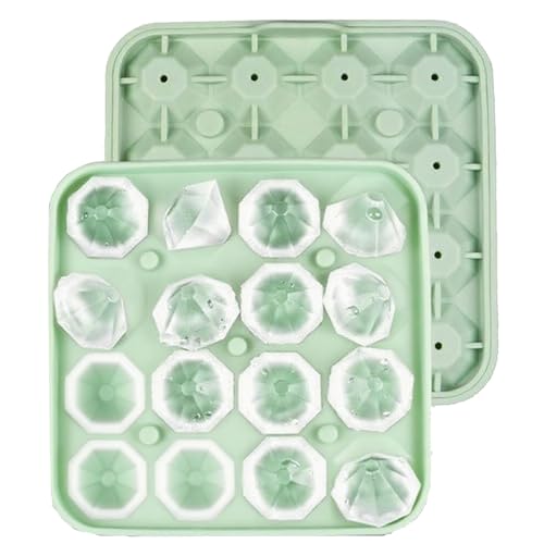 Eysinyge Diamond Ice Cube Trays, Small Diamond Ice Molds 16 Cubes Per Tray, Silicone with Lid, Easy Release, Green, 2 Pack, Mini Ice Cubes
