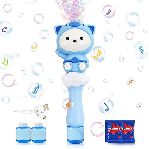 NUNUBE TOY Automatic Bubble Wand for Kids Light and Music Bubble Machine Elecric Bubble Maker Boys Girls Bubbles Toys Toddlers for Birthday Outdoor Wedding Party (Blue)