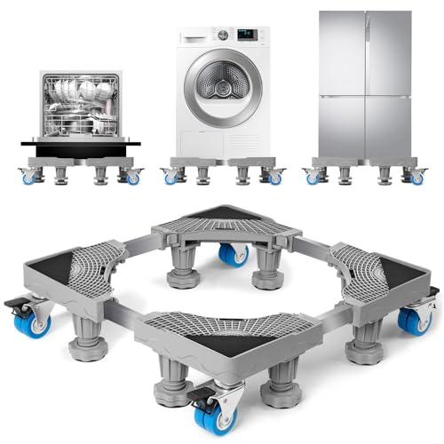 WUFANC Base per Lavatrice con 8 piedi + 4 Ruote per Lavatrice, Frigorifero e Asciugatrici. Ruote Per Lavatrice Dimensioni Regolabili 45-68 cm, Antiscivolo e antiurto(Peso massimo 400 kg)