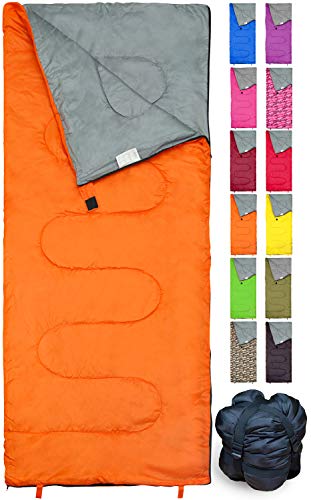 REVALCAMP Lightweight Orange Sleeping Bag Indoor & Outdoor use. Great for Kids, Youth & Adults. Ultralight and Compact Bags are Perfect for Hiking, Backpacking, Camping & Travel.