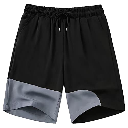 JustSun Mens Swimming Shorts with Pockets Board Shorts Waterproof Quick Dry Beach Shorts Mens Summer Swim Trunks Casual Summer Surf Shorts with Splicing Design Black S