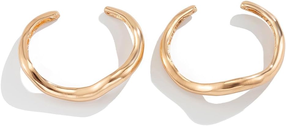 2Pcs Chunky Gold Silver Large Cuff Bracelets Stackable for Women, Statement Stacking Open Irregular Bangles Bracelet Minimalist Exaggerated Jewelry Gift - Image 8