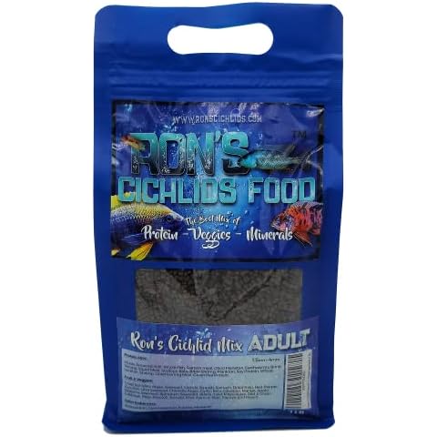 RON'S CICHLIDS African Cichlid Fish Food, Premium Tropical Fish Food Pellets with Protein, Veggies & Fruits for Healthier, Brighter & Bigger Tropical Fish & Cleaner Tanks, Adult Blend, 1 LB Cover
