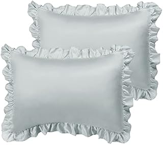 sourcing map Luxury Satin Oxford Pillowcases, Pair of 2 Pink Ruffled Pillow Shams 20 x 26 inch with Envelope Closure, Standard Size Pillow Cases Covers