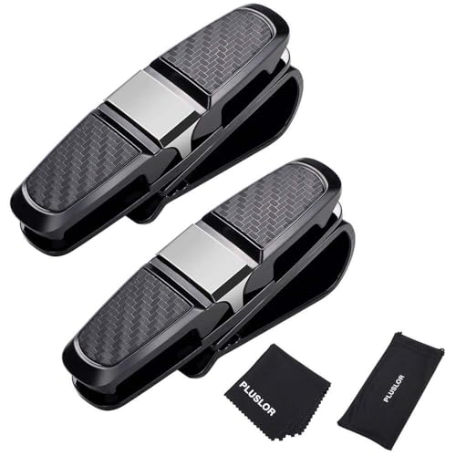 PLUSLOR Double Sunglass Holder for Car, 2 Pack Visor Sunglasses Clip for Car with Microfiber Cleaning Cloth & Storage Pouch