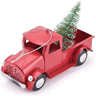 Easter Basket Stuffers for Kids Vintage Red Truck Decorative Hanging Ornaments With Mini Tree, Metal Handmade Pickup Rustic Retro Farmhouse Decorations Crafts For Holiday Party, Indoor Home Room Decor