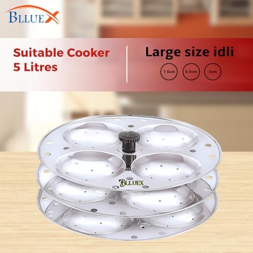 BLLUEX - Premium idli Stand Stainless Steel 3 Plates X 4 Cavity | Large Size 12 idlies for Home & Kitchen (KML-HL]R3X4)