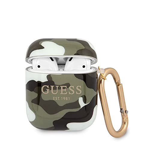 Guess Étui de Protection en Silicone pour Apple AirPods Motif Camouflage Kaki