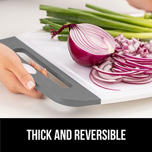 The Original Gorilla Grip Durable Kitchen Cutting Board Set Of 3, Bpa Free, Large Dishwasher Safe Reversible Plastic Boards, Nonslip Handle And Border, Deep Grooves, Chopping Food, Cooking, Gray #TOP5